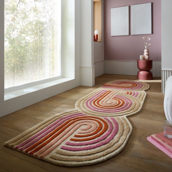 Růžový ručně tkaný vlněný běhoun 80x300 cm Spiral Shaped  – Flair Rugs-image-1