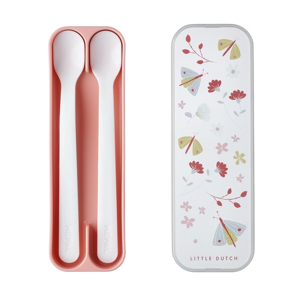 Plastové dětské lžičky v bílé a světle růžové barvě v sadě 2 ks Flowers & butterflies – Mepal