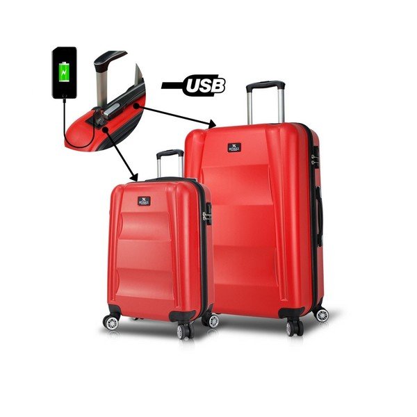 Sada 2 červených cestovních kufrů na kolečkách s USB porty My Valice LASSO Cabin & Large-image-1