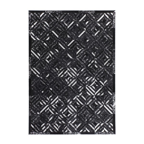 Stříbrno-černý kožený koberec Daz, 80x150cm