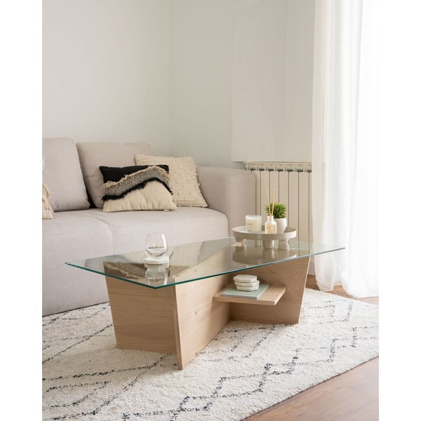 Konferenční stolek se skleněnou deskou v přírodní barvě 60x110 cm Balwind – Kave Home-image-1