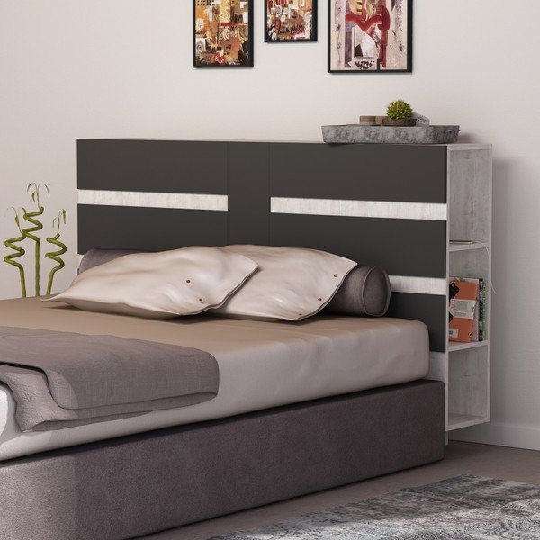 Bílé čelo postele s úložným prostorem s antracitovým detailem Homitis Eddo-image-3