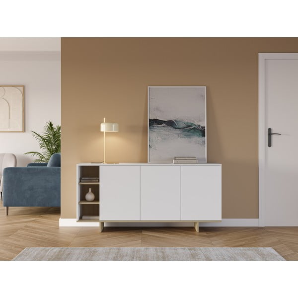 Bílá nízká komoda v dekoru dubu 170x80 cm Cequoia – Marckeric-image-1
