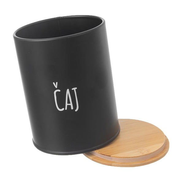 Černá plechová dóza na čaj s bambusovým víkem Orion, objem 750 ml-image-2