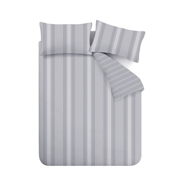 Šedé flanelové povlečení na jednolůžko 135x200 cm Ticking Stripe – Bianca-image-2