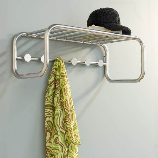 Kovový nástěnný věšák ve stříbrné barvě s poličkou 72 cm Retro – Spinder Design-image-1