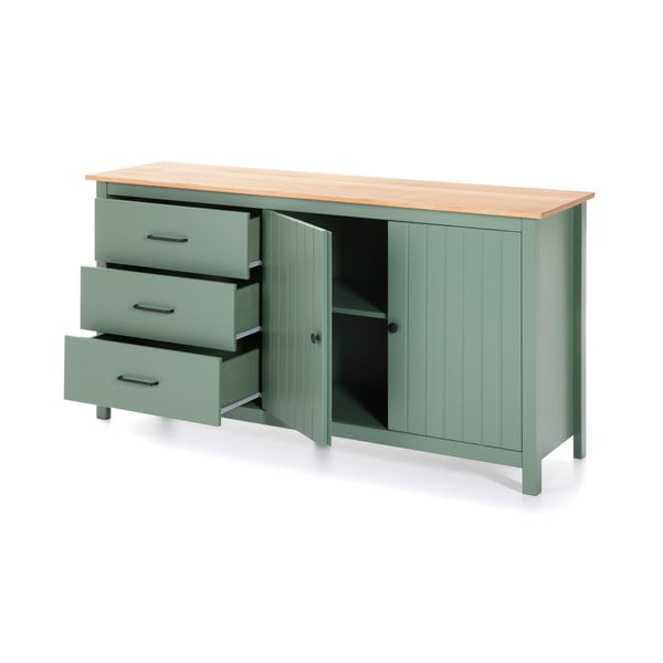 Nízká komoda z borovicového dřeva v zeleno-přírodní barvě 150x80 cm Miranda – Marckeric-image-4