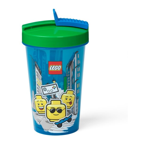 Modrý kelímek se zeleným víčkem a brčkem LEGO® Iconic, 500 ml-image-2