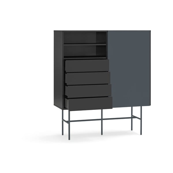 Černo-antracitová vysoká komoda s posuvnými dveřmi 120x140 cm Nube – Teulat-image-3