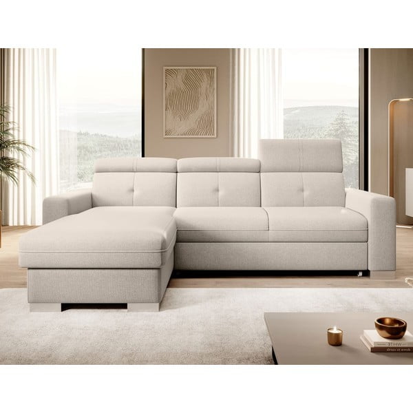 Béžová rozkládací/s úložným prostorem rohová pohovka (levý roh/s lenoškou) Fresia – ELTAP-image-1