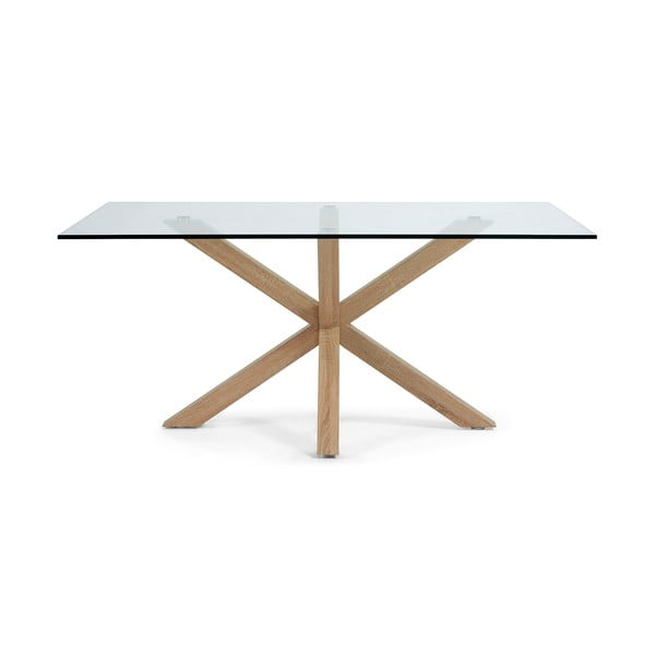 Skleněný jídelní stůl s přírodním podnožím Kave Home, 160 x 90 cm-image-2