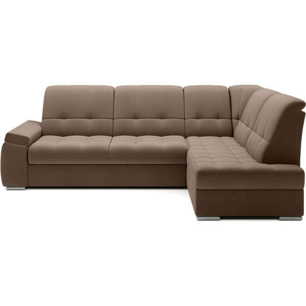 Hnědá sametová rozkládací/s úložným prostorem rohová pohovka (pravý roh/do L) Sado – ELTAP