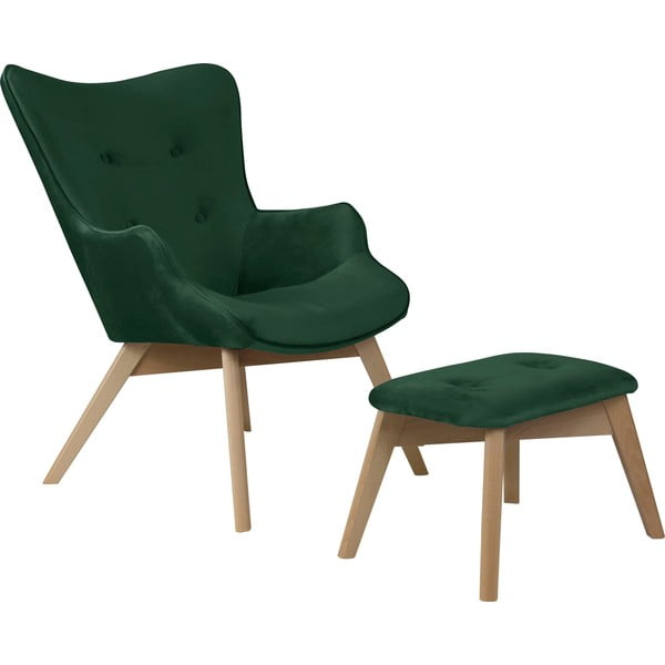 Tmavě zelené sametové křeslo s podnožkou Niko – Ropez