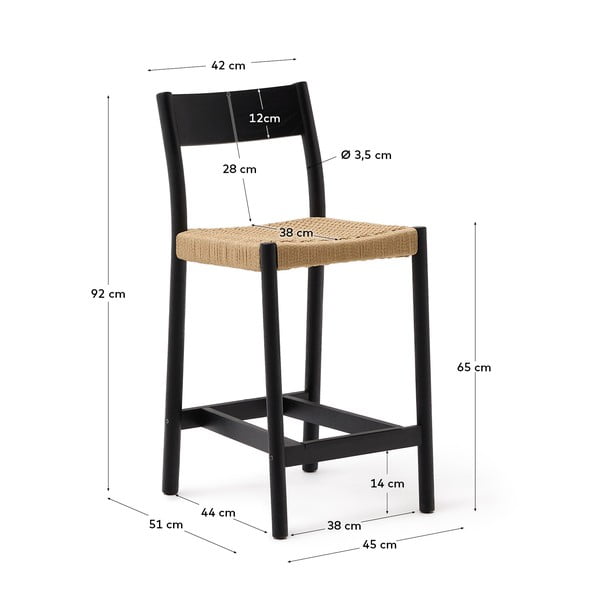 Černá/v přírodní barvě barová židle z dubového dřeva (výška sedáku 65 cm) Yalia – Kave Home-image-3