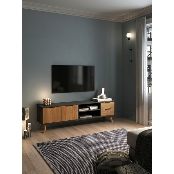 Černý/přírodní TV stolek z borovicového dřeva 180x53 cm Lavis – Marckeric-image-1
