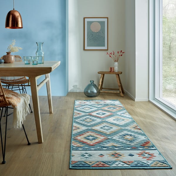 Modrý venkovní běhoun 80x230 cm Avery Blue – Flair Rugs-image-1