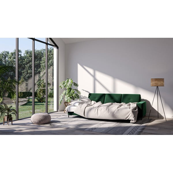 Tmavě zelená sametová rozkládací rohová pohovka Ghado Moor, levý roh-image-1