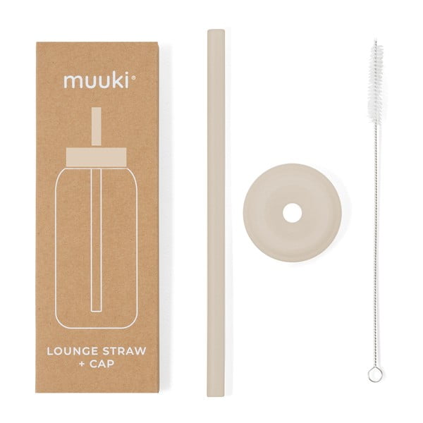 Silikonové brčko s čistícím kartáčkem/s víčkem Summer Sand – Muuki