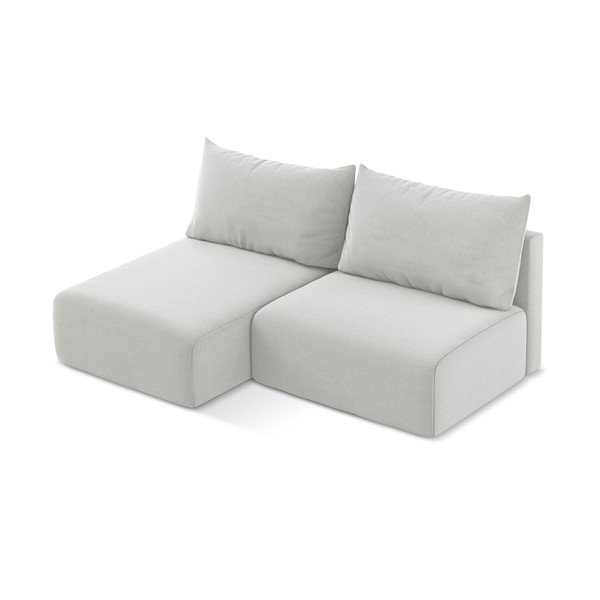 Světle šedá sametová rozkládací/s úložným prostorem rohová pohovka (levý roh/s lenoškou) Kalena – Makamii-image-3