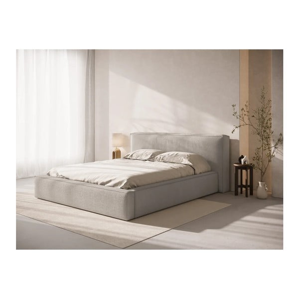 Světle šedá čalouněná dvoulůžková postel s úložným prostorem s roštem 160x200 cm Simon Olivia – Micadoni -image-1