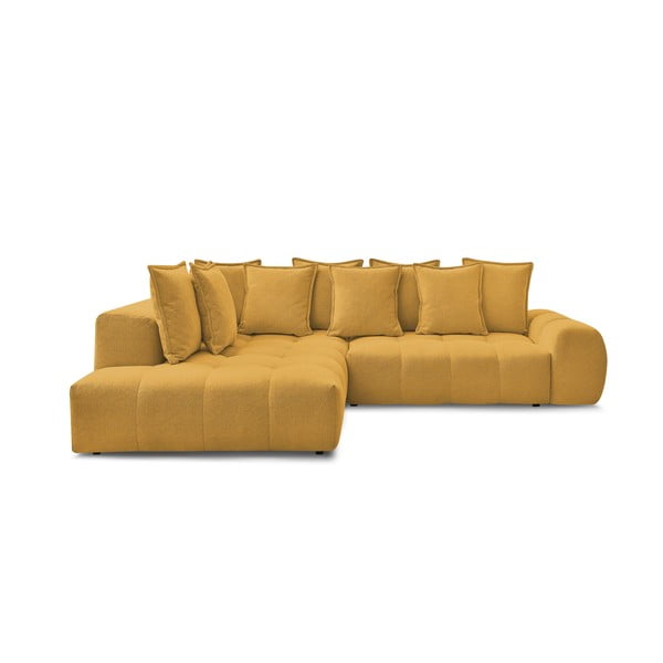 Žinylková rozkládací/s úložným prostorem rohová pohovka v hořčicové barvě (levý roh/do L) Everest – Bobochic Paris