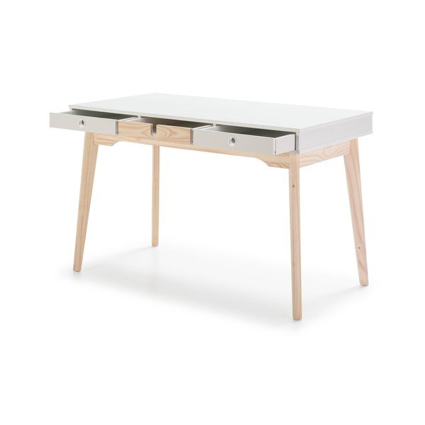 Bílý psací stůl s nohami z borovicového dřeva Marckeric Kiara-image-3