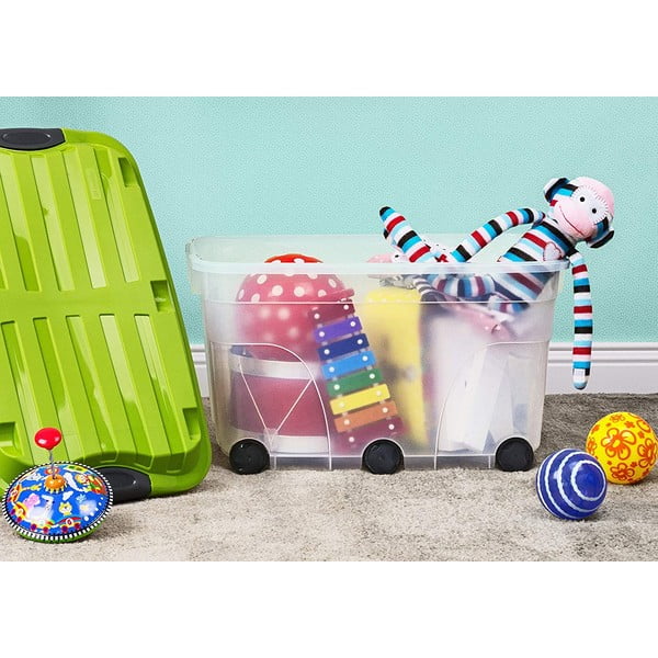 Plastový úložný box s víkem na kolečkách 57 l Roller - Rotho-image-1