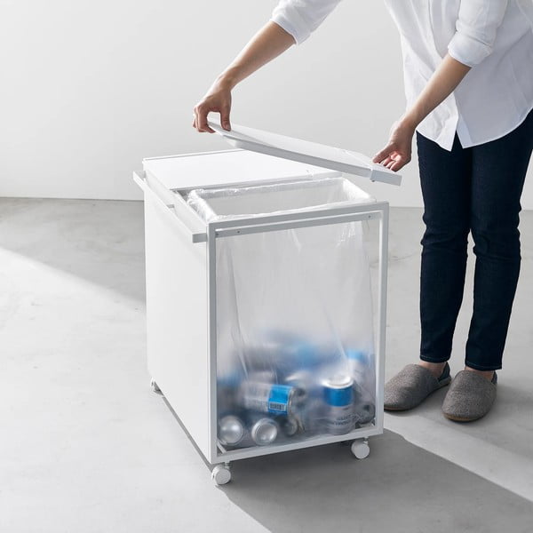 Bílý kovový odpadkový koš na tříděný odpad Tower – YAMAZAKI-image-3