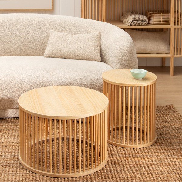 Kulatý konferenční stolek v dekoru borovice v přírodní barvě ø 60 cm Stick – Ixia-image-1