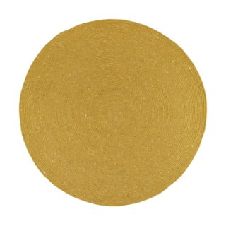 Hořčicově žlutý ručně vyrobený koberec ze směsi vlny a bavlny Nattiot Neethu, ø 110 cm