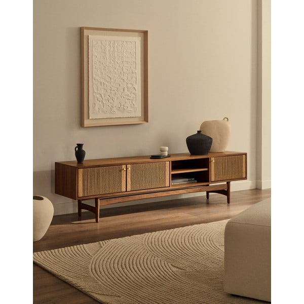 Hnědý TV stolek v dekoru ořechu 200x50 cm Elan – Kave Home-image-1