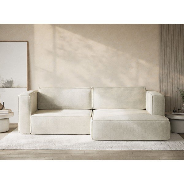 Krémová žinylková rozkládací/s úložným prostorem rohová pohovka (pravý roh/s lenoškou) Velto – Maison de Rêve-image-1