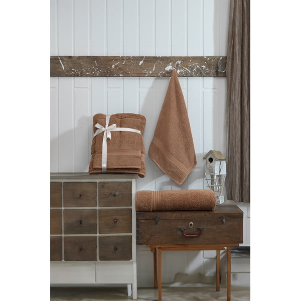Hnědé froté bavlněné ručníky a osušky v sadě 2 ks – Foutastic-image-2