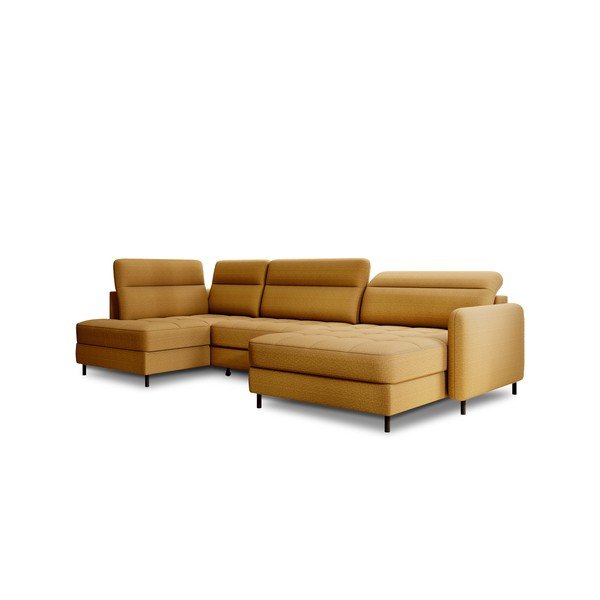 Žlutá sametová rozkládací/s úložným prostorem rohová pohovka (levý roh/do "U") Berrto – ELTAP-image-2