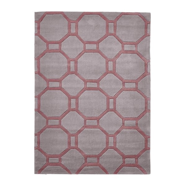 Šedo-růžový ručně tuftovaný koberec Think Rugs Hong Kong Tile Grey & Rose, 150 x 230 cm