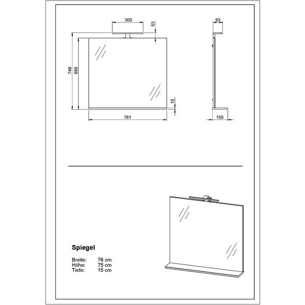 Nástěnné zrcadlo s osvětlením/s poličkou  76x75 cm – Germania-image-3