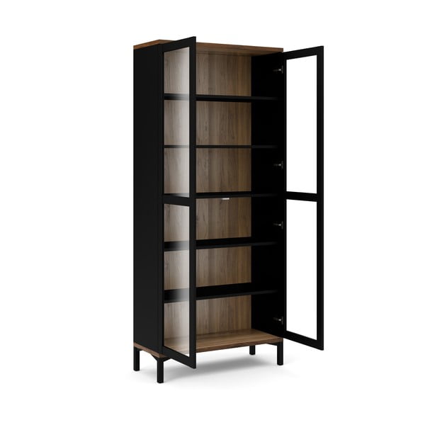 Černá/v přírodní barvě vitrína v dekoru ořechu 89x203x36 cm Roomers – Tvilum-image-2