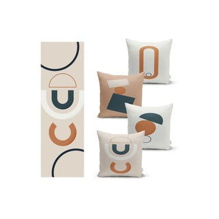 Set 4 povlaků na polštář a běhounu na stůl s příměsí bavlny Minimalist Home World