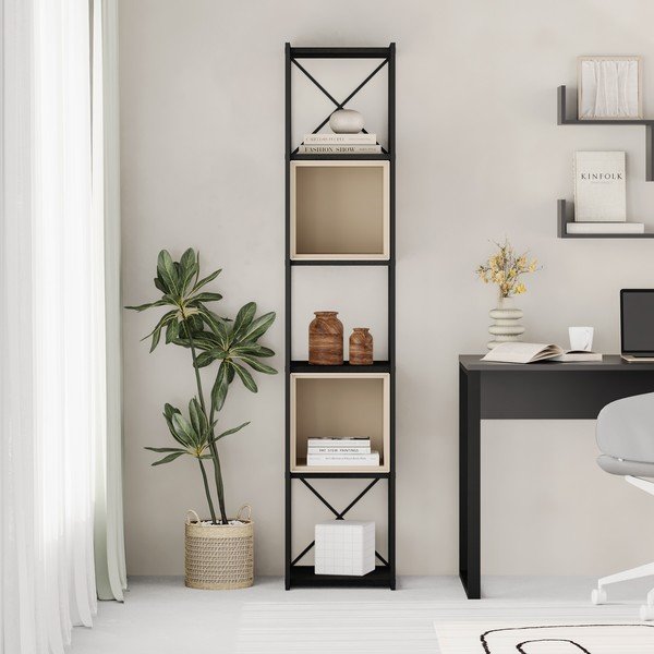 Černo-krémová knihovna 36x179 cm Anya – Marckeric-image-1