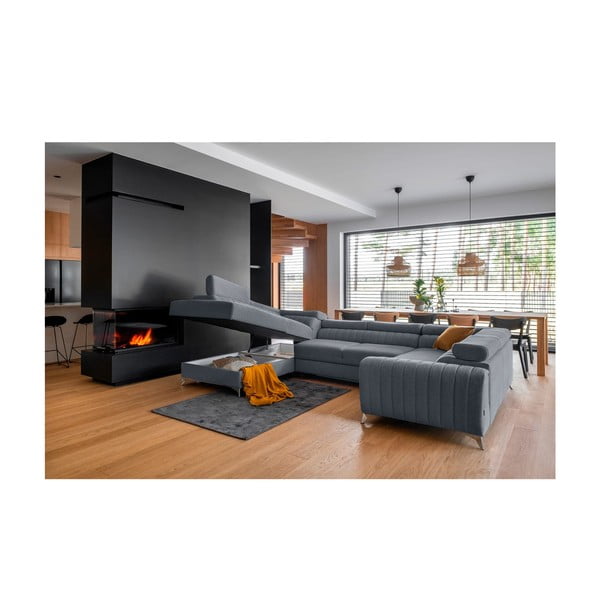 Modrá rozkládací/s úložným prostorem rohová pohovka (levý roh/do "U") Louis – ELTAP-image-2