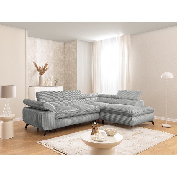 Světle šedá manšestrová rohová pohovka (pravý roh/do L) Marbeya  – Ropez-image-1