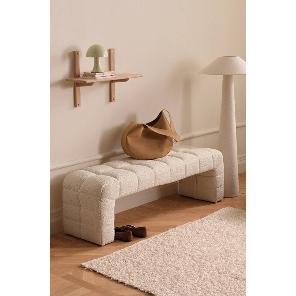 Krémová polstrovaná lavice z textilie bouclé Fanita – Ellos Home-image-1