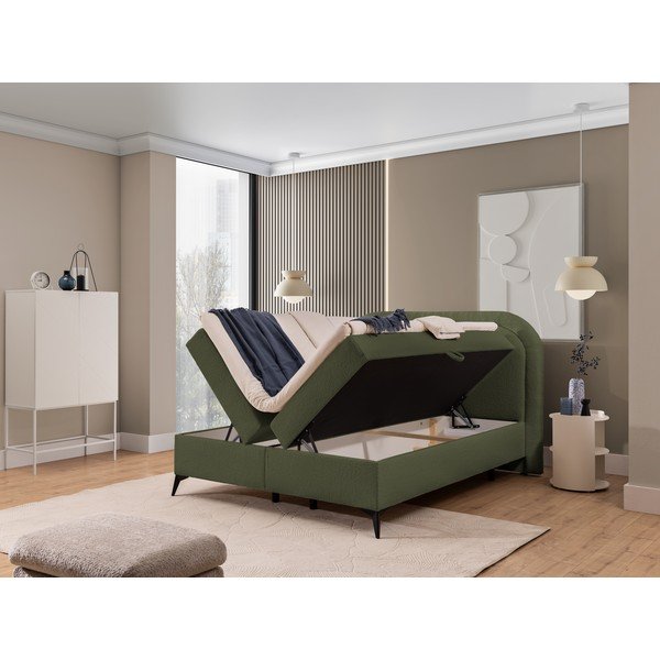 Zelená boxspring postel s úložným prostorem 200x200 cm Ornes – Ropez-image-2