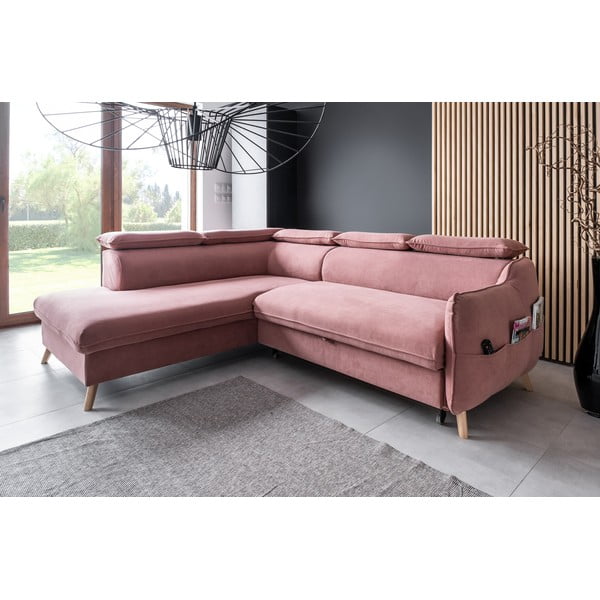 Světle růžová sametová rozkládací rohová pohovka (levý roh) Sweet Harmony – Miuform-image-3