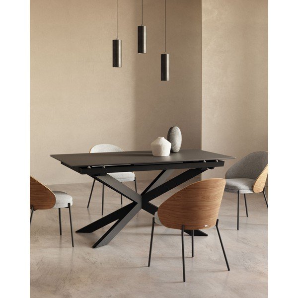 Černý rozkládací jídelní stůl se skleněnou deskou 90x210 cm Atminda – Kave Home-image-1