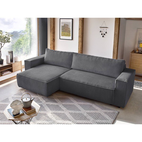 Tmavě šedá manšestrová rozkládací rohová variabilní pohovka Nihad – Bobochic Paris-image-1