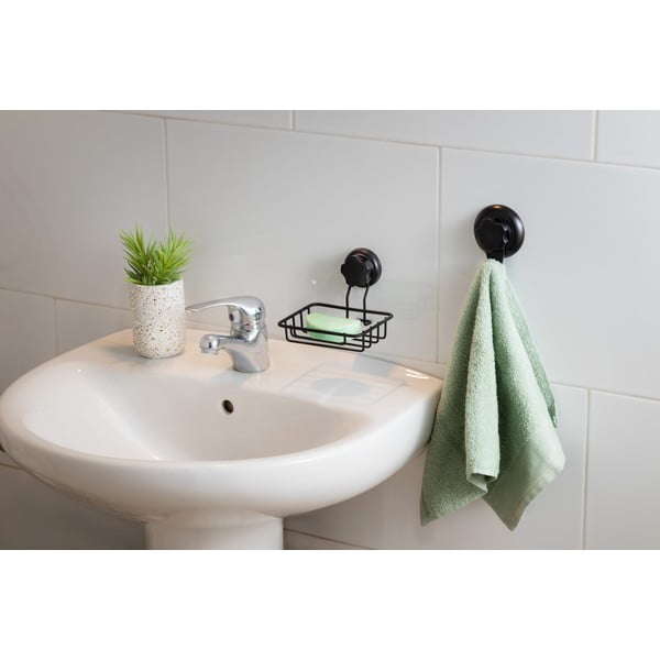 Černý samodržící nástěnný držák na mýdlo Compactor Bestlock Black Soap & Sponge Holder-image-1