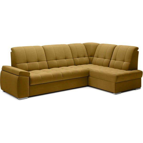 Žlutá sametová rozkládací/s úložným prostorem rohová pohovka (pravý roh/do L) Sado – ELTAP-image-2