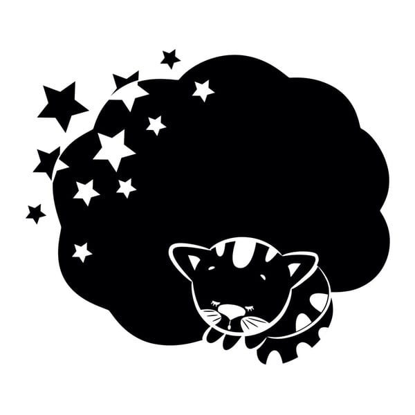 Černá nástěnná popisovací samolepka Chalk Sleepy Kitten