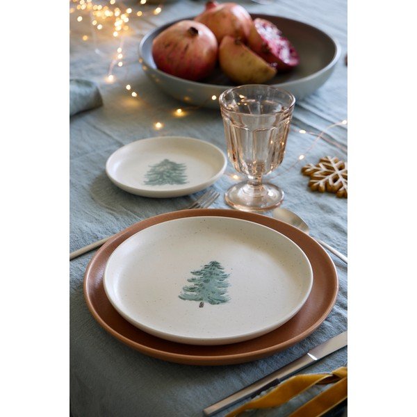 Krémové dezertní  talíře v sadě 4 ks s vánočním motivem z kameniny ø 22 cm Pacifica Christmas Tree – Casafina-image-3
